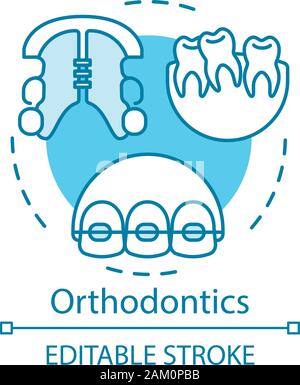 Ortodonzia concetto icona. Correzione del morso. Fermi, bretelle, denti storti. Odontoiatria cosmetica. Sorriso idea di ricostruzione di una linea sottile illustrazione. Ve Illustrazione Vettoriale