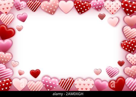 cornice di san valentino con cuori rosa e rossi Illustrazione Vettoriale
