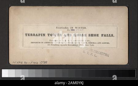 Terrapin Tower e Ferro di Cavallo cade Robert Dennis raccolta di vista stereoscopica. Titolo da etichetta. Alcune viste sono identificate come aventi stato preso nel 1860-1861. Alcune visualizzazioni sono numerati in negativo. Le viste sono numerati: 67, 75, 78, 79, 82, 89, 262, 274, 802, 806, 809, 1271, 1273, 1274, 1777, 1781, 1787, 3007, 3008, 3013, 3740, 6043, 6047, 6051, 6056, 6068, 6076, 7275, 7286, 7852, 7856, 7858, 7875, 7879, 7907, 7912, 7913, 7916. Vedute delle Cascate del Niagara in inverno: la neve e il ghiaccio coperto rocce, panorama, compreso soffiata dal vento alberi in corrispondenza del bordo delle cascate di ghiaccio alberi coperti sulla Luna Island, neve Foto Stock