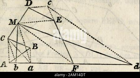 Un elementare trattato sulla geometria : semplificata per i principianti non versed in algebra . e infine questo quadrilatero in il triangolo ACF. Theareas di queste figure sono evidentemente uguali uno all'altro ; per theareas dei triangoli che, mediante la costruzione di cui sopra, sono suc-cessively cut off, sono uguali alle aree del nuovo triangoli whichare aggiunti successivamente. (Vedere la dimostrazione del lastproblem.) Osservazione. Anche se la soluzione fornita qui è inteso solo sedi esagonali, ma può essere facilmente applicato ad ogni altro rectilinearfigure. Tutto dipende dalla sostituzione di un triangolo Foto Stock