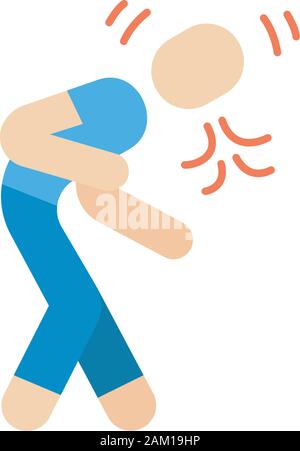 Tosse e starnuti design piatto lunga ombra sull'icona color. Asma allergica. Freddo, malattie respiratorie, bronchite sintomo. Primavera, Estate stagione del polline Illustrazione Vettoriale