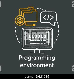Ambiente di programmazione, lingua chalk concetto icona. Ingegneria del Software, app idea di sviluppo di una linea sottile chalkboard illustrazione. Esso industria, scrip Illustrazione Vettoriale