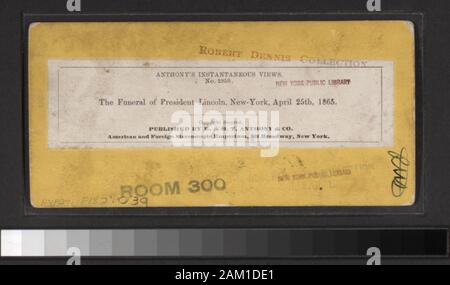 I funerali del Presidente Lincoln, New York, Aprile 25th, 1865 include viste da C. Bierstadt, Anthony, William Rau e altri fotografi ed editori. Una vista dell'Ambasciata Giapponese visita ha una vista del cane in un cortile interno con servizio di lavanderia e un recinto in background sul tergo che viene incluso nel conteggio di cui sopra. Robert Dennis raccolta di vista stereoscopica. Titolo ideato da cataloger. Viste di parate e celebrazioni in New York City: sfilata per il cavo Atlantico Giubileo, Sett. 1, 1858; ambasciata giapponese di New York, giugno 1860, compresa la barca in porto con bandiere, scorta militare, et Foto Stock