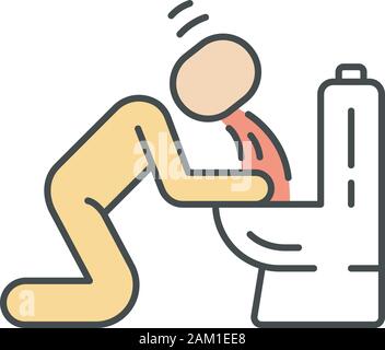 Il vomito, nausea icona di colore. Allergia, intossicazione alimentare, postumi della sbornia sintomo. Disturbi di stomaco. Human lanci, puking in bagno. Gravidanza mattina sickne Illustrazione Vettoriale