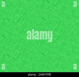 Vettore alimentare seamless pattern. Cucina, fast food cafe wallpaper con gastronomia icone. Verde, colore smeraldo texture. Tessuto decorativo, avvolgimento pape Illustrazione Vettoriale