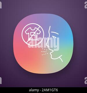 Abbigliamento allergia icona app. Dermatite tessili. Malattia allergica. Divieto luminose vestiti sintetici. La reazione di tessuti. UI/UX interfaccia utente. Web o mobil Illustrazione Vettoriale