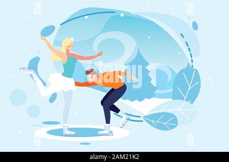 Paio di persone che praticano il pattinaggio artistico , ice sport illustrazione vettoriale design Illustrazione Vettoriale