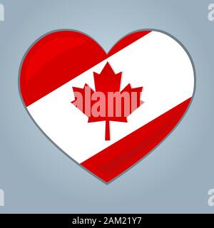 Cuore con la bandiera canadese vettore isolato illustrazione del simbolo Illustrazione Vettoriale