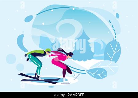 Paio di persone che praticano sport estremi inverno illustrazione vettoriale design Illustrazione Vettoriale