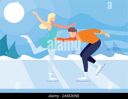 Paio di persone che praticano il pattinaggio artistico , ice sport illustrazione vettoriale design Illustrazione Vettoriale