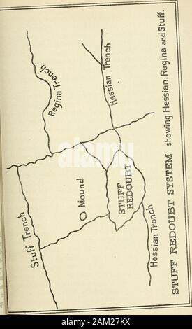 La campagna britannica in Francia e nelle Fiandre, 1916 . e aveva osservazione su theValley della Ancre, ma in un altra parte il Germansstill tenuto la roba Redoubt, e là fora tratto erano ancora sulla cresta e aveva theobservation. La roba Redoubt stesso sul southernface era stata occupata dalla undicesima, quando theSchwaben Redoubt è stata presa dal EighteenthDivision, ma le facce del nord di entrambi erano stillin mani del nemico. Questi aveva ora a betaken allo scopo di rendere più chiara la linea. Un ulteriore forte attesa, chiamato i tumuli, immediatamente a nord,è venuto anche nell'ope Foto Stock