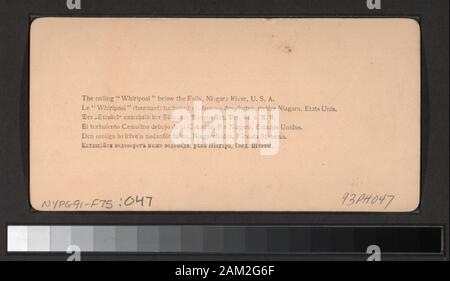 La laminazione 'Whirlpool', sotto le cascate, Fiume Niagara, USA dono di Robert Dennis, 1982 e la Sig.ra George R. Collins, 1993. Robert Dennis raccolta di vista stereoscopica. Alcune visualizzazioni di copyright di George Barker. Titolo ideato da cataloger. Le viste sono numerate 1-18, 29, 73-75. Vedute delle Cascate del Niagara compreso il cade, sospensione e ponti a sbalzo, inverno scene inclusa slittino, la Domestica della Foschia, inclusa la visualizzazione dei passeggeri in caso di pioggia l'ingranaggio, railroad sotto le cascate, i turisti la visualizzazione delle cascate. Alcune visualizzazioni duplicate.; la laminazione 'Whirlpool', sotto le cascate, Fiume Niagara, U.S.A. Foto Stock