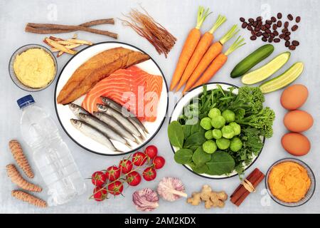 Alimenti sani per i malati di asma con erbe e spezie utilizzati in medicina a base di erbe per il trattamento delle malattie respiratorie, tra cui respiro sibilante e BPCO . Foto Stock