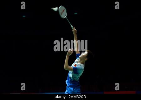 Kuala Lumpur, Malesia. Xi gen, 2020. Chen Yufei della Cina compete durante le donne singoli semifinale partita contro Carolina Marin della Spagna in Malesia Masters 2020 Torneo di badminton di Kuala Lumpur in Malesia, 11 genn. 2020. Credito: Chong Voon Chung/Xinhua/Alamy Live News Foto Stock