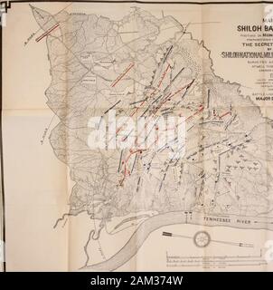 Il settanta-settimo in Pennsylvania in silo : la storia del reggimento ; la battaglia di Shiloh . (??. Mappa di SH1L0H §ATTL£f1ELfl DNS SULLA SECONDA GIORNATA APRILE7. Ho862EPARED SOTTO LA DIREZIONE DI E SEGRETARIO DI GUERRA DAL RVEYED e disegnati BYATWELL Thompson Ingegnere B.E.IN CARICA HO300 Union Army - - ^- esercito confederato -- - SEDE CENTRALE . .A.CAMPS- - -  un  battaglia. Linee POSTE DA MAUORD.W.REED ) SEGRETARIO -*•&GT; Mftk J* Foto Stock