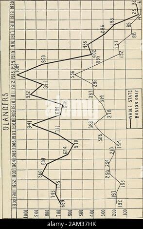 Relazione annuale del direttore dell industria animale per l'esercizio terminato il 30 novembre 1920-[1934] . Rilasciato come non interessato con la morva, 335 In attesa della disposizione, . 3 378 che segue è una tabella che fornisce il numero di casi di questo diseasecovering un periodo di ventidue anni. In questa tabella caseswhich si sono verificati nella città di Boston sono mostrare^n separatamente,sul conto del fatto che Boston è stata per molti anni thestorm centro di questa malattia. Tabulazione speciale del numberof casi in quella città è sempre stata fatta in modo che itsrelative importanza ad altre sezioni del membro può bestudied. Foto Stock