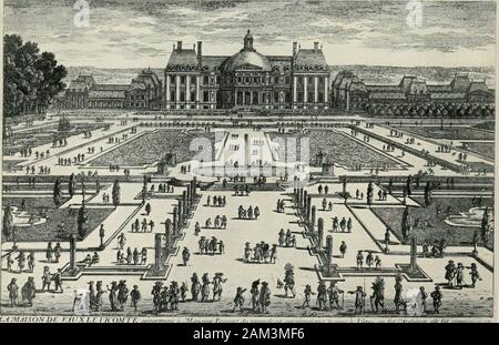 Una storia di architettura francese dalla morte di Mazarin fino alla morte di Luigi XV, 1661-1774 . Il castello di Vaux le Vicomte. ];V I.. I.K VAU (vedere p. 57) {Pcrelie. Ui.scopo sonda KUfXl.V rUOMTE ^i.fuu-tn,.,,! ./.91/"/,;.v,w.r,/,,v/.v,r ,////,?,./../../../..v;,v"/r//,/,/...&GT;,/..r^v ;/."/ ,?,-, }:;r/u r /.f/t/v ( i.,..l m.t. [/VrM- I. 10 KACE r. 57] NAUX I.K VICOMTE-CJARDEN ANTERIORE. 1.10 VAU E I.K NOTRE (vedere p. 58) Louis le Vau 57 dailleurs grave et reguliere. La sua vista era che Le Vau era un ableand artista originale che in qualche misura fatto bene le sue variazioni sullato tradizione ortodossa, ma sarebbe req Foto Stock