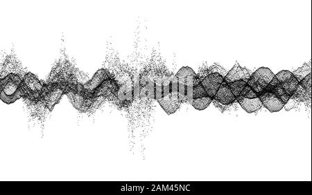 Le onde sonore. Effetto dinamico. Illustrazione Vettoriale con particelle. 3D la superficie della griglia. Illustrazione Vettoriale