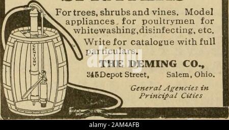 Spighe nella cultura delle api . Ottenere somethingreliable whenyou acquistare. Canna di Deming, benna, zaino, Handand abiti di potenza. Non maggiore varietynor migliori tipi di rammendo irroratori ^Fortrees, arbusti e viti. Modello per ippliances poultrymen per ^imbiancatura,disinfezione, ecc. Scrivere per il catalogo con pieno , indicazioni. THE DEMING CO., aiSDepot Street, Salem, Ohio.. Foto Stock