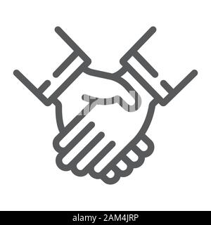 Linea di handshake icona, business e trattare, segno di partenariato, grafica vettoriale un modello lineare su uno sfondo bianco, eps 10. Illustrazione Vettoriale