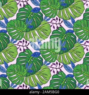 Modello senza cuciture con foglie di monstera Foto Stock