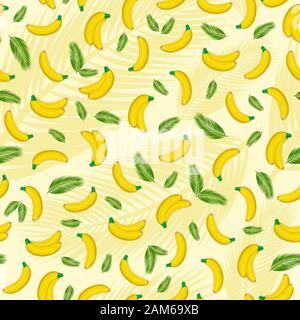 Seamless tropicale di foglie di palma e banane.Fashion graphic design.tessili pattern colorati. - Illustrazione. Foto Stock