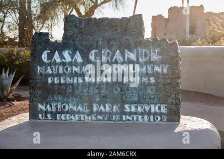 Cartello al Casa Grande National Monument, Coolidge, Arizona Foto Stock