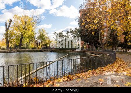 Valladolid, Spagna. La Darsena (molo) del Canal de Castilla (canale di Castiglia), costruito nel 18th Secolo Foto Stock