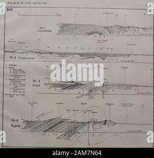 Archives des sciences physiques et naturelles . 3. Profils de lAnticlinal de Spas-Rvpne, 1 : 35.000 levés et dessinés par Arnold Heim, 1918. Arch. des Se. Ph. et nat., NW Lopîanka Foto Stock