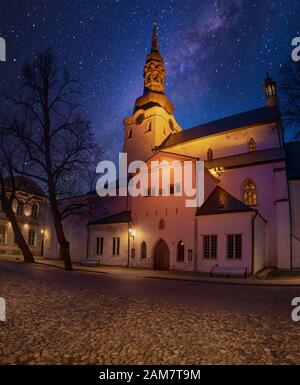 St. Mary's, a cupola, Cattedrale è una chiesa situata sulla collina di Toompea a Tallinn in Estonia. Vista notturna, viaggi sfondo. Foto Stock
