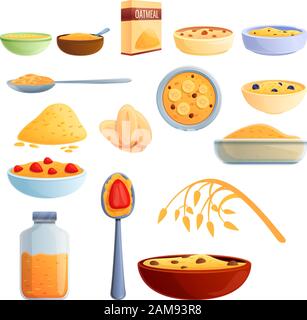 Set icone farinata d'avena. Set cartoon di icone vettoriali per farinata d'avena per il web design Illustrazione Vettoriale