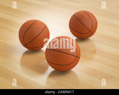 3D rendering basket palla sul pavimento in legno Foto Stock