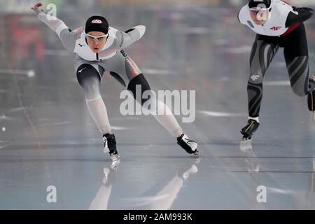 10-01-2020 SCHAATSEN: ISU EK AFSTANDEN: Heerenveen Michelle Uhrig (GER) durante i Campionati europei di pattinaggio di velocità ISU il 10 gennaio 2020 a Heerenveen, Paesi Bassi. Foto di SCS/Soenar Chamid Foto Stock