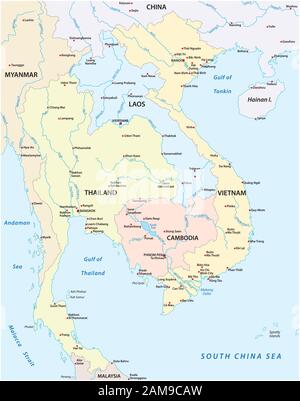 Mappa degli stati del sud-est asiatico Illustrazione Vettoriale