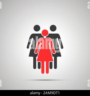 Gruppo di tre silhouette da donna con leader rosso, semplice icona nera con ombra Illustrazione Vettoriale