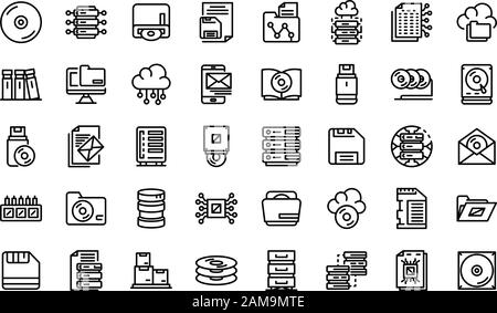 Storage set di icone di stile di contorno Illustrazione Vettoriale