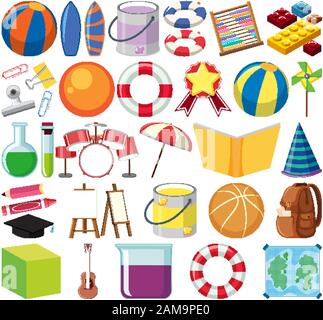 Set di oggetti isolati tema ILLUSTRAZIONE SCOLASTICA Illustrazione Vettoriale