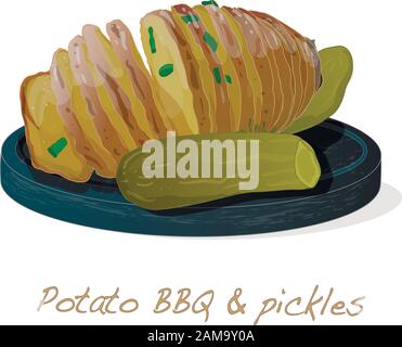 Illustrazione del vettore del barbecue della patata ha regolato il fondo bianco isolato. Illustrazione Vettoriale