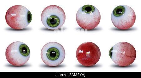 set di eyeballs umani con iride verde isolato con ombra su sfondo bianco Foto Stock