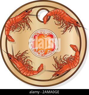 Bicchiere di birra con immagine vettoriale delle aragoste isolato su piastra. Sfondo bianco. Illustrazione Vettoriale