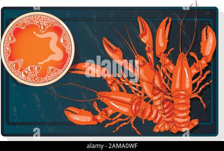 Bicchiere di birra con immagine vettoriale delle aragoste isolato su piastra. Sfondo bianco. Illustrazione Vettoriale