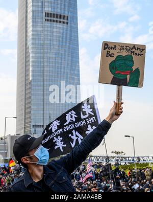 12 Gennaio 2020 Hong Kong Centrale. Karma To Commies Rally Foto Stock