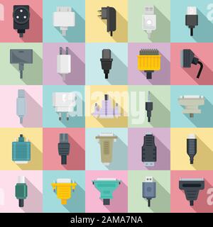 Set di icone della scheda di rete. Set piatto di icone vettoriali per adattatori per la progettazione di siti Web Illustrazione Vettoriale