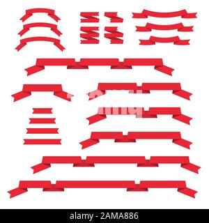 Set di striscioni piatti rossi. Elementi di progettazione Illustrazione Vettoriale