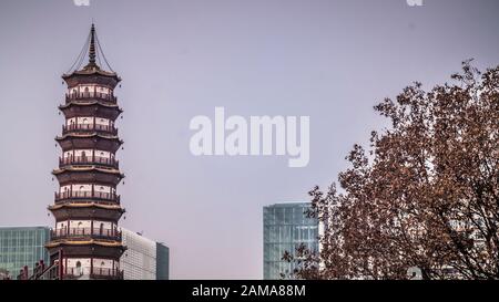 Tempio Dei Sei Banyan Alberi . Tempio Liurong un tempio buddista di riferimento a Guangzhou . Pagoda cinese con spazio copia Foto Stock