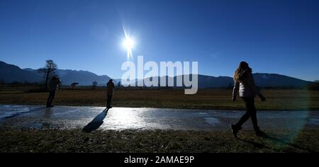 Murnau, Germania. 12th Gen 2020. Gli escursionisti godono il sole nel Murnauer Moos. Credito: Angelika Warmuth/Dpa/Alamy Live News Foto Stock