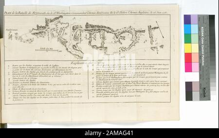 Plan de la Bataille de Montmouth où le Gl Washington, commandait l'armée Américaine et le Gl Clinton l'armée Anglaise, le 28 Juin 1778 Copy 1: Bancroft Collection. Copia 2: Senza piastre. Copia 3: Senza piastre. Copia 4: Stampato su carta spessa. Copia 4: V. 2, parte 2. Copia 4: Senza piastre. Copia In Map Div 97-6458 ha un piano di battaglia di Monmouth, legato in v. 2 a p. 366. Copia In Map Div 97-6458 include autografi incollati sulla carta fine di pasta-giù anteriore di ogni v.: Sig. Jacob. Copia In Map Div 97-6458: Lawrence H. Slaughter Collection. Collezione Lawrence H. Slaughter ; 3024. Endowm Nazionale Foto Stock