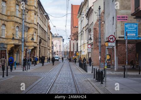 Via Szewska nella città vecchia di Wroclaw nella regione della Slesia in Polonia Foto Stock