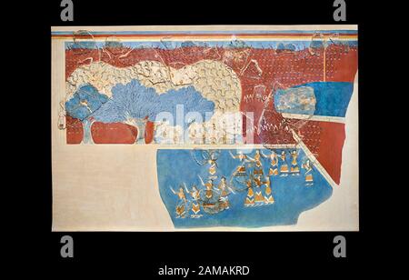 Minoan 'Sacred Grove and Dance Freco', arte da muro dal Palazzo di Cnosso, 1600-1450 a.C. Museo Archeologico Di Heraklion. Sfondo Nero. Questo Neopalat Foto Stock