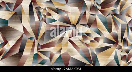 In legno multicolore triangoli astratta sfondo. 3D rendering poligoni geometrici sfondo Foto Stock